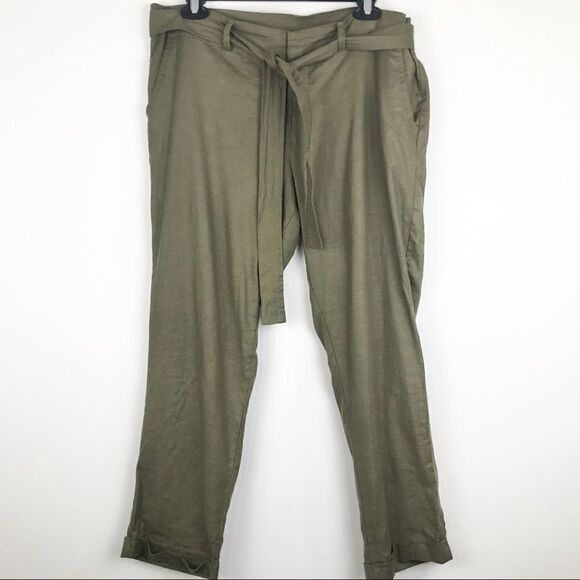 Kut from the Kloth Olive Green Linen Blend Crop Pants - Picture 1 of 9